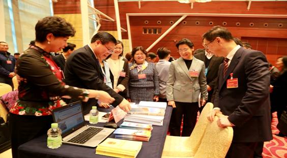 圖為市統計局工作人員為人大代表、政協委員做現場咨詢服務